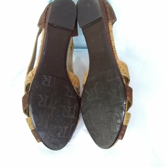 J.Renee Women's Sandals Cori Brown Neutral Shoes Fabric Cork Pattern 7M - Picture 8 of 9